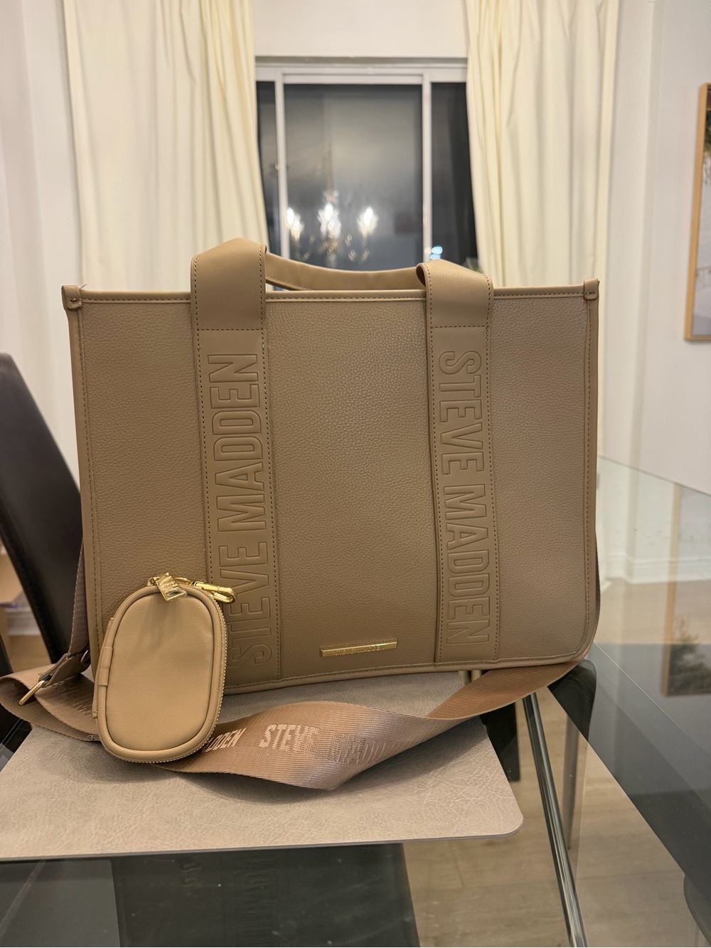 NWOT Steve Madden Taupe Tote with Detachable Pouch and Strap